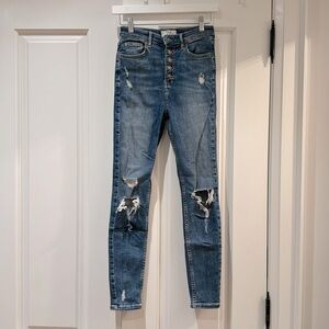 Free People Blue Denim Skinny Jean with Distressed Area's - Size 26